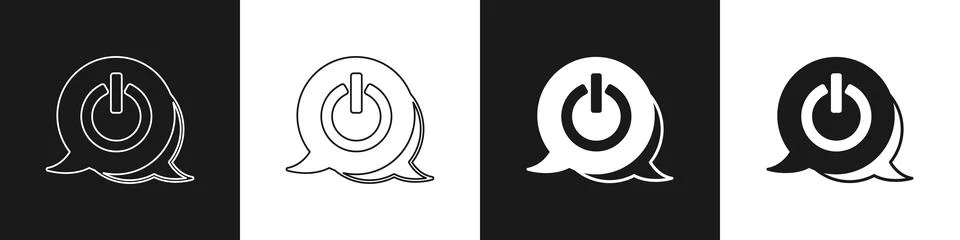 Set Power button icon isolated on black and white background. Start sign. Vector Stock Illustration