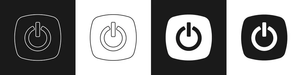 Set Power button icon isolated on black and white background. Start sign. Vector Stock Illustration