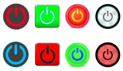Set of Power ON OFF Button Icons. Turn Off. Turn On. Shutdown. Booting. Vecto Stock Illustration