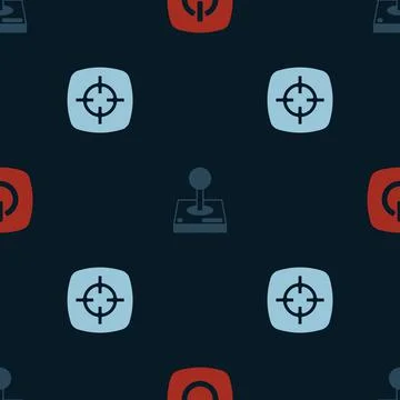 Set Power button, Joystick for arcade machine and Target sport on seamless Stock Illustration