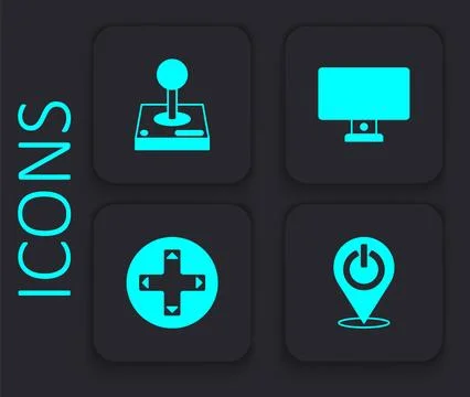 Set Power button, Joystick for arcade machine, Computer monitor and Game Illustrazione stock