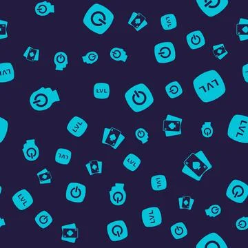 Set Power button, Level game, and Playing cards on seamless pattern. Vector Stock Illustration