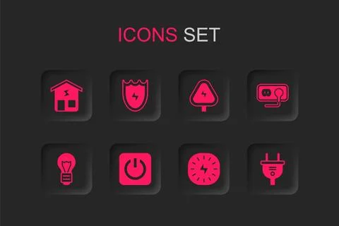 Set Power button, Lightning and shield, Smart home, bolt, Electrical outlet.. Stock Illustration