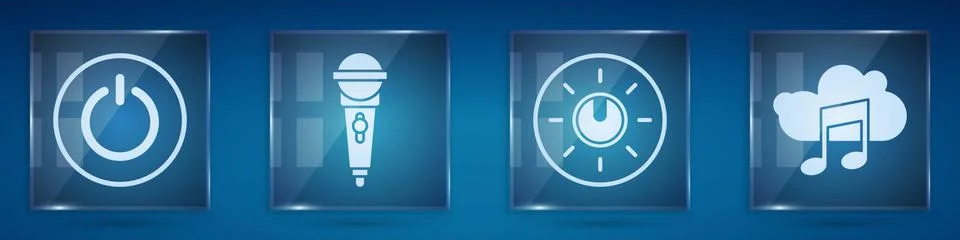 Set Power button, Microphone, Dial knob level technology settings and Music Ilustração Stock