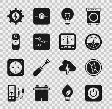 Set Power button, No lightning, Electric meter, Creative lamp idea, Switch .. 스톡 일러스트