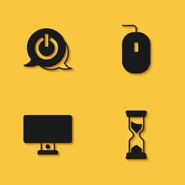 Set Power button, Old hourglass, Computer monitor and mouse icon with long Illustrazione stock
