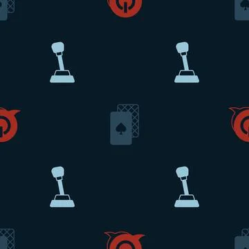 Set Power button, Playing cards and Gear shifter on seamless pattern. Vector Stock Illustration