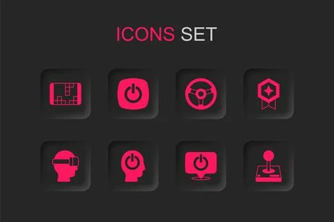 Set Power button, Portable video game console, Game rating with medal, Joys.. Stock Illustration