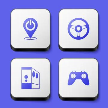 Set Power button, Racing simulator, Case of computer and Game controller joys Illustrazione stock