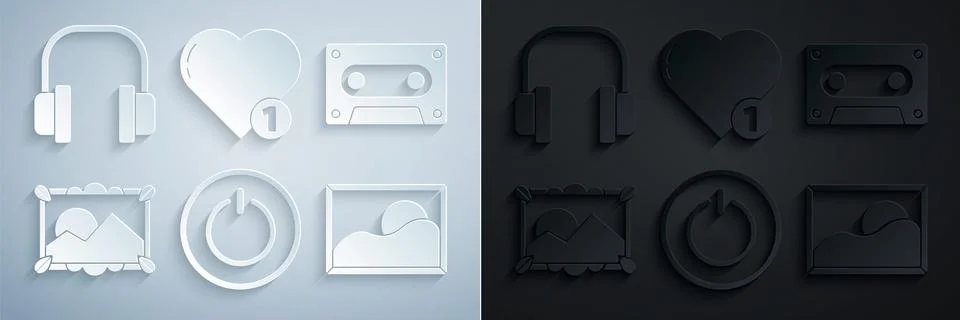 Set Power button, Retro audio cassette tape, Picture landscape, Like heart .. Ilustración de archivo