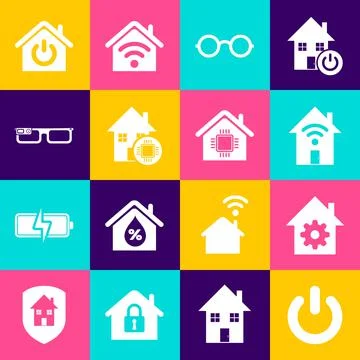 Set Power button, Smart home settings, with wi-fi, Glasses, glasses, and icon Ilustração Stock