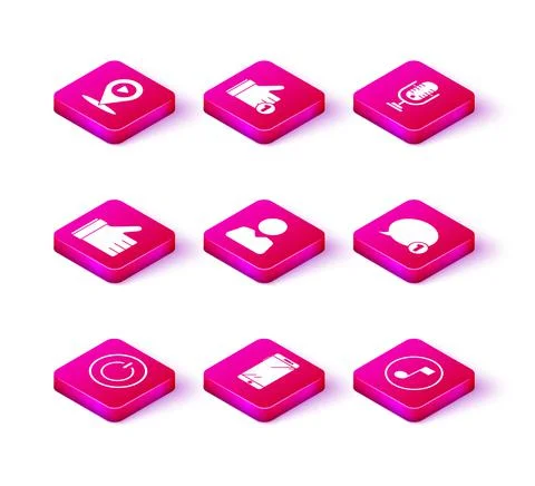 Set Power button, Smartphone, mobile phone, Hand like, Add friend, Music note Ilustración de archivo