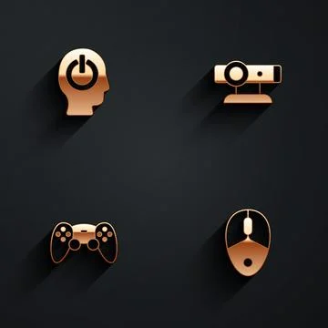 Set Power button, Web camera, Game controller or joystick and Computer mouse Stock Illustration