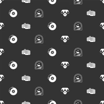 Set Power car engine, Check, Car brake disk with caliper and Motor gas gauge on Stock Illustration