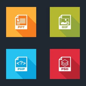 Set PPT file document, GIF, PHP and PSD icon. Vector Stock Illustration