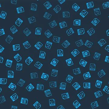 Set PPT file document, MOV, WAV and M3U on seamless pattern. Vector Stock Illustration