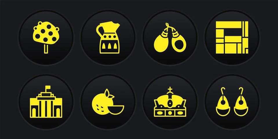 Set Prado museum, House Edificio Mirador, Orange fruit, Crown of spain 스톡 일러스트