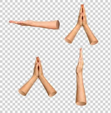 Set of praying hands and open palms holding unseen objects. Collection of s.. Stock Photos
