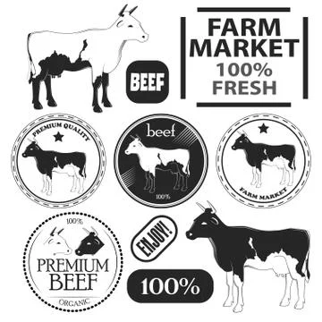 Set of premium beef labels, badges and design elements. Vector イラスト素材