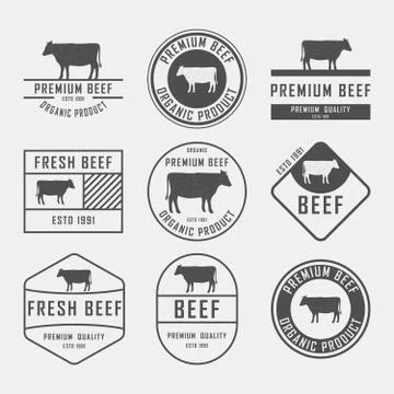Set of premium beef labels, badges and design elements. Vector Illustration. 스톡 일러스트