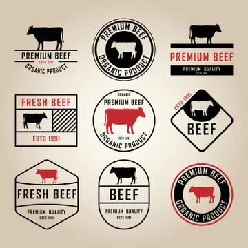 Set of premium beef labels, badges and design elements. Vector Illustration. Illustrazione stock