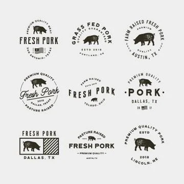 Set of premium fresh pork labels. vector illustration Stock Illustration