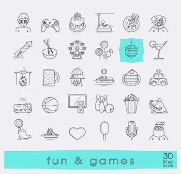 Set of premium quality line fun and games icons. Stock Illustration