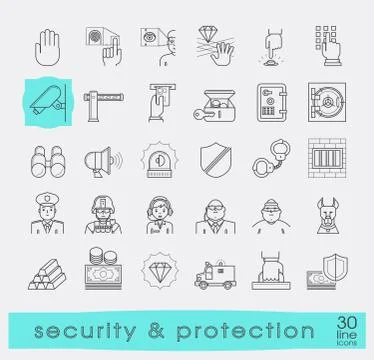 Set of premium quality line security and protection icons. Stock Illustration