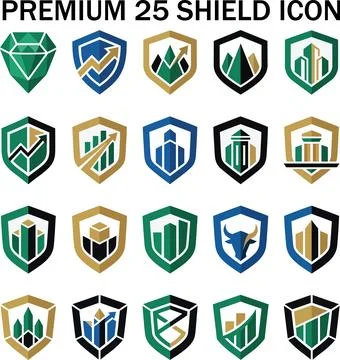 Set of premium shield vector icons featuring various business designs Stock Illustration