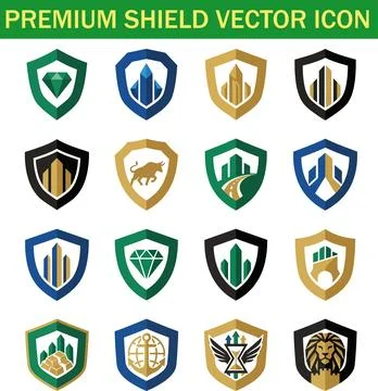 Set of premium shield vector icons depicting investment and security 스톡 일러스트