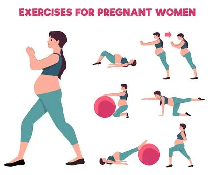 Set of prenatal exercise vector illustrations Stock Illustration