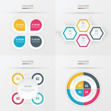 Set of presentation design  yellow, blue, pink color Stock Illustration