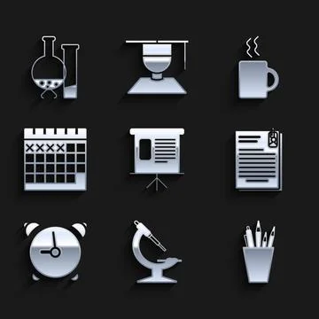 Set Presentation financial board with graph, Pencil case stationery, File 库存插图