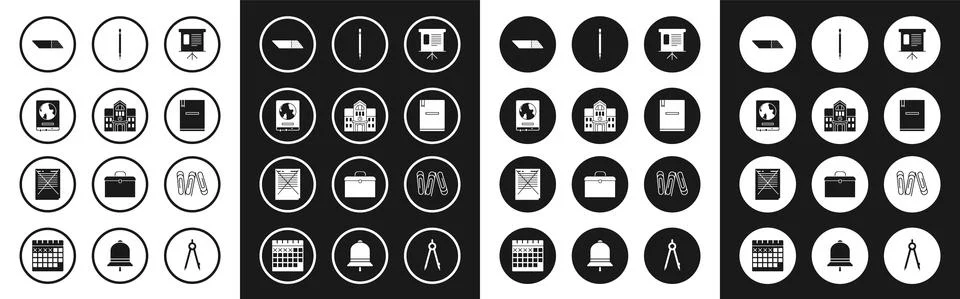 Set Presentation financial board with graph, School building, World map school Ilustración de archivo