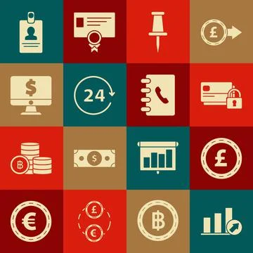 Set Presentation financial with graph, Coin money pound sterling symbol, Credit Stock Illustration
