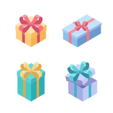 Set of presents - modern vector colorful isometric elements Stock Illustration