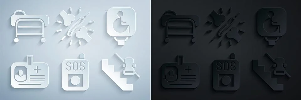 Set Press the SOS button, Disabled wheelchair, Identification badge, elevator Illustrazione stock