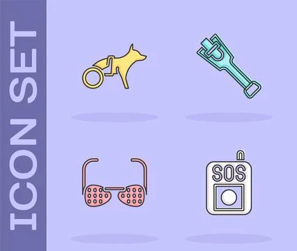 Set Press the SOS button, Dog in wheelchair, Blind glasses and Prosthesis l.. Stock Illustration
