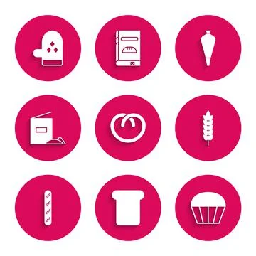 Set Pretzel, Bread toast, Muffin, Cereals with rice, wheat, corn, oats, rye Illustrazione stock