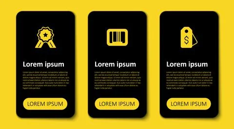 Set Price tag with dollar, Barcode and Stars rating. Business infographic Illustrazione stock