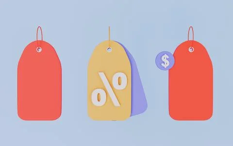 Set of price tag signs, Empty label and discount tags with percent Stock Illustration