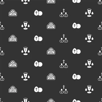 Set Priest, Christian chalice, Stained glass and Easter egg on seamless pattern 스톡 일러스트