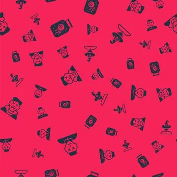 Set Priest, Eye in a jar, Vampire and Witch on seamless pattern. Vector Stock Illustration