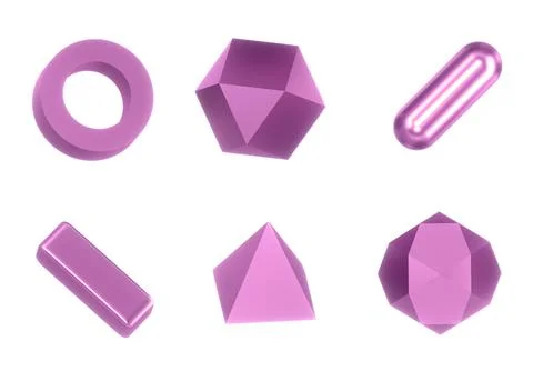 Set of primitive 3D objects for decoration and background in pink colors. Stock Illustration