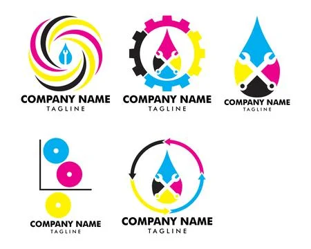 Set of Print service digital solutions colorful logo design idea, Sign and .. Stock Illustration