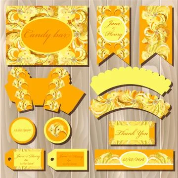 Set of printable backgrounds to wedding. Candy bar design. Stock Illustration