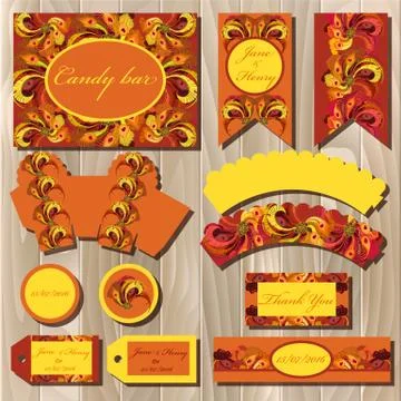 Set of printable backgrounds to wedding. Candy bar design. Stock Illustration