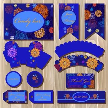 Set of printable backgrounds to wedding. Candy bar design. Stock Illustration