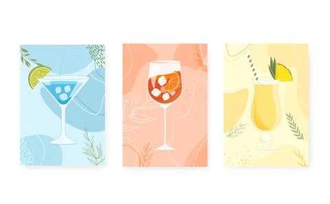Set of printable posters of cocktail illustrations. Blue lagoon, aperol spritz イラスト素材
