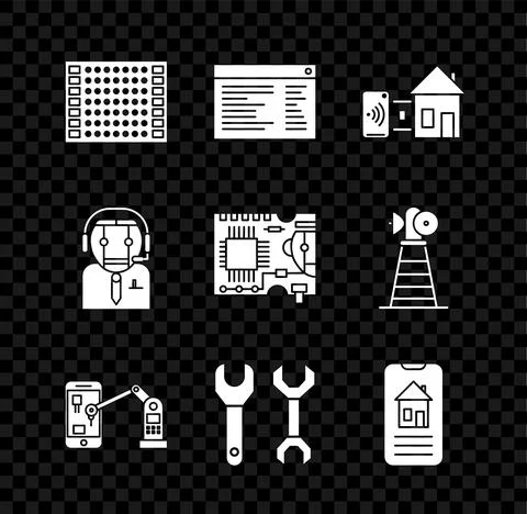 Set Printed circuit board PCB, Software, web developer programming code, Smart Stockillustratie